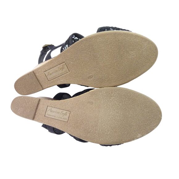 American Eagle Black Lace Sling Back Cork Wedge Sandal - Size 9, Women's Shoes - Picture 5 of 5